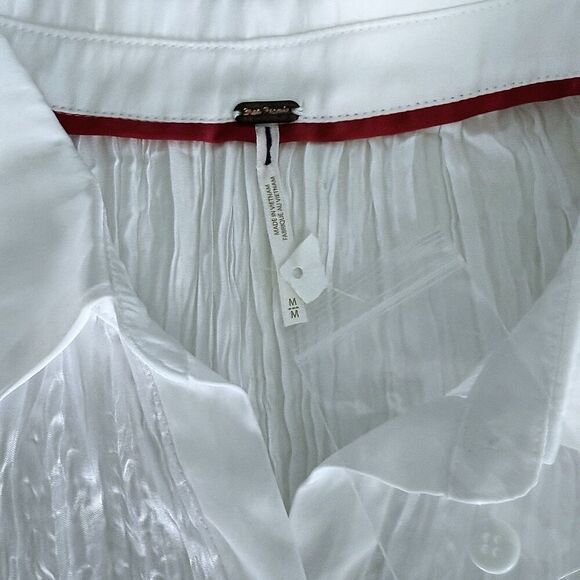 NWT Free People Satin Oversized Crinkle Button Up Shirt Blouse White Top sz M - Picture 5 of 14